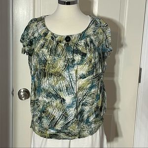 DressbarnWoman Splash Design Blue/Green/Black Scoop Neck Elastic Waist  Short Sl